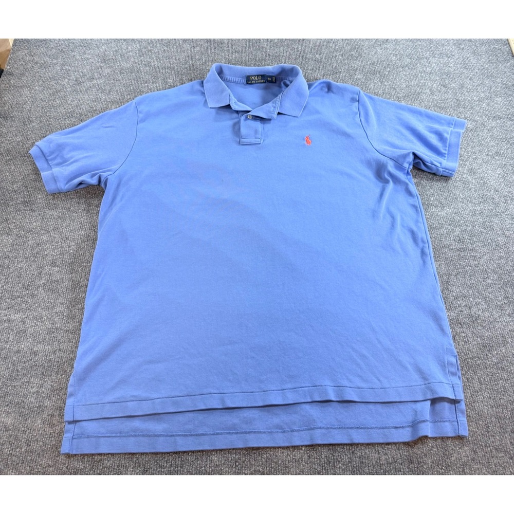 Polo Ralph Lauren Mens XL Blue Short Sleeve Cotton Jersey Polo Shirt Orange Pony